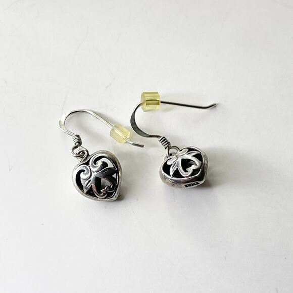 Vintage Sterling Silver Filigree Heart Dangle Earrings .925 THAI Cottagecore Art - Picture 1 of 16